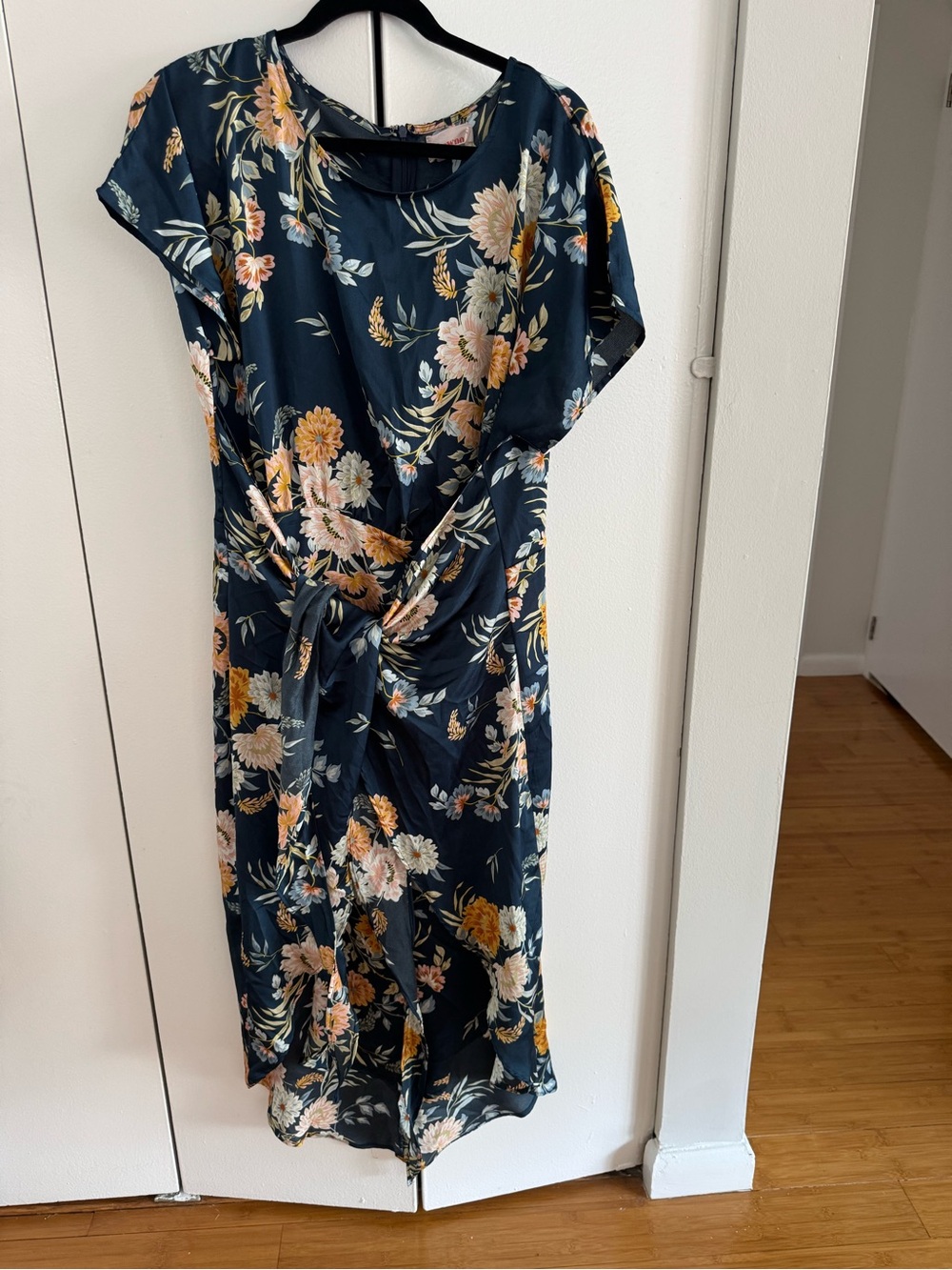 Showpo Teal Floral Tie-Front Midi Dress with Yellow & White Blooms